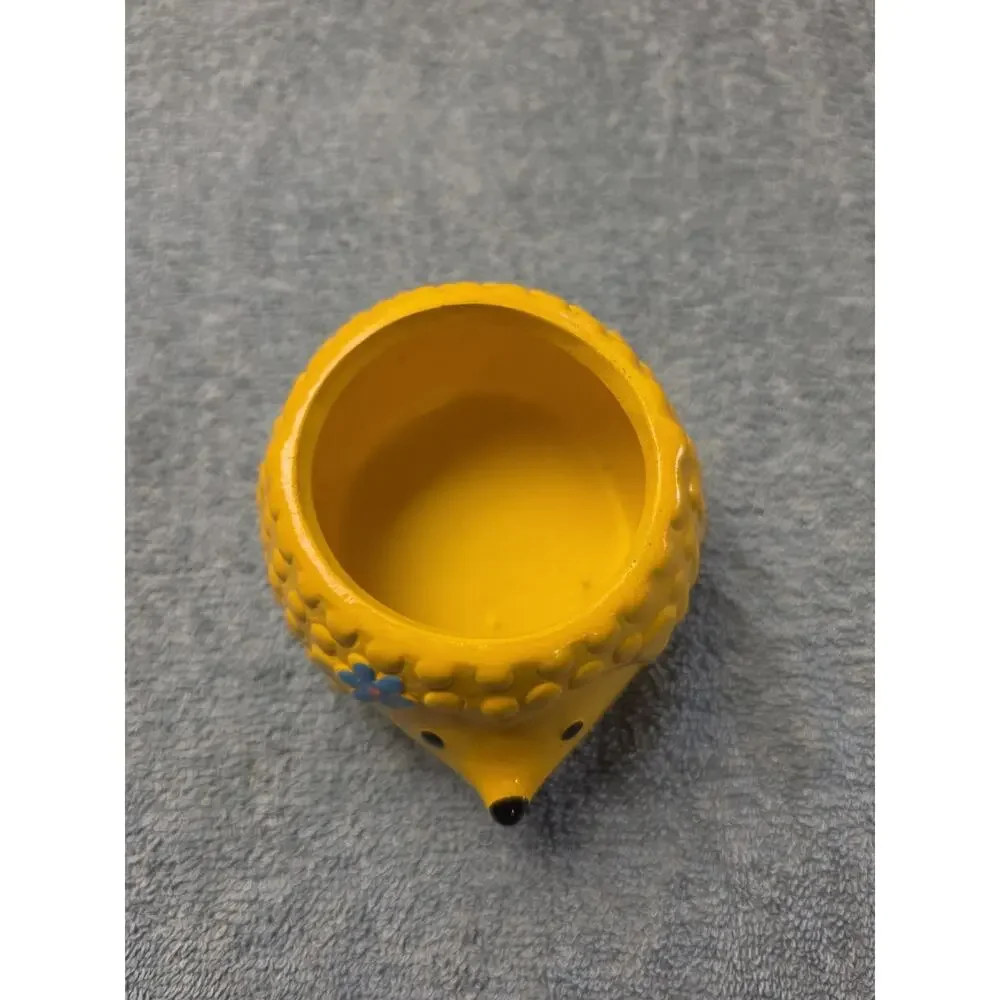Vintage Rocket Farms Yellow Hedgehog Ceramic Mini Planter Succulent Pot Blue...